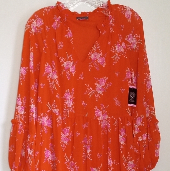 Vince Camuto orange/pink boho flouncy ruffle mini dress women's size small/mediu - Picture 1 of 11